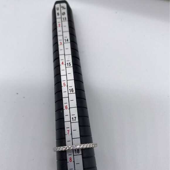 CZ Wedding Band Women 925 Sterling Silver Half Eternity Stackable Ring Size 8 - Picture 3 of 7